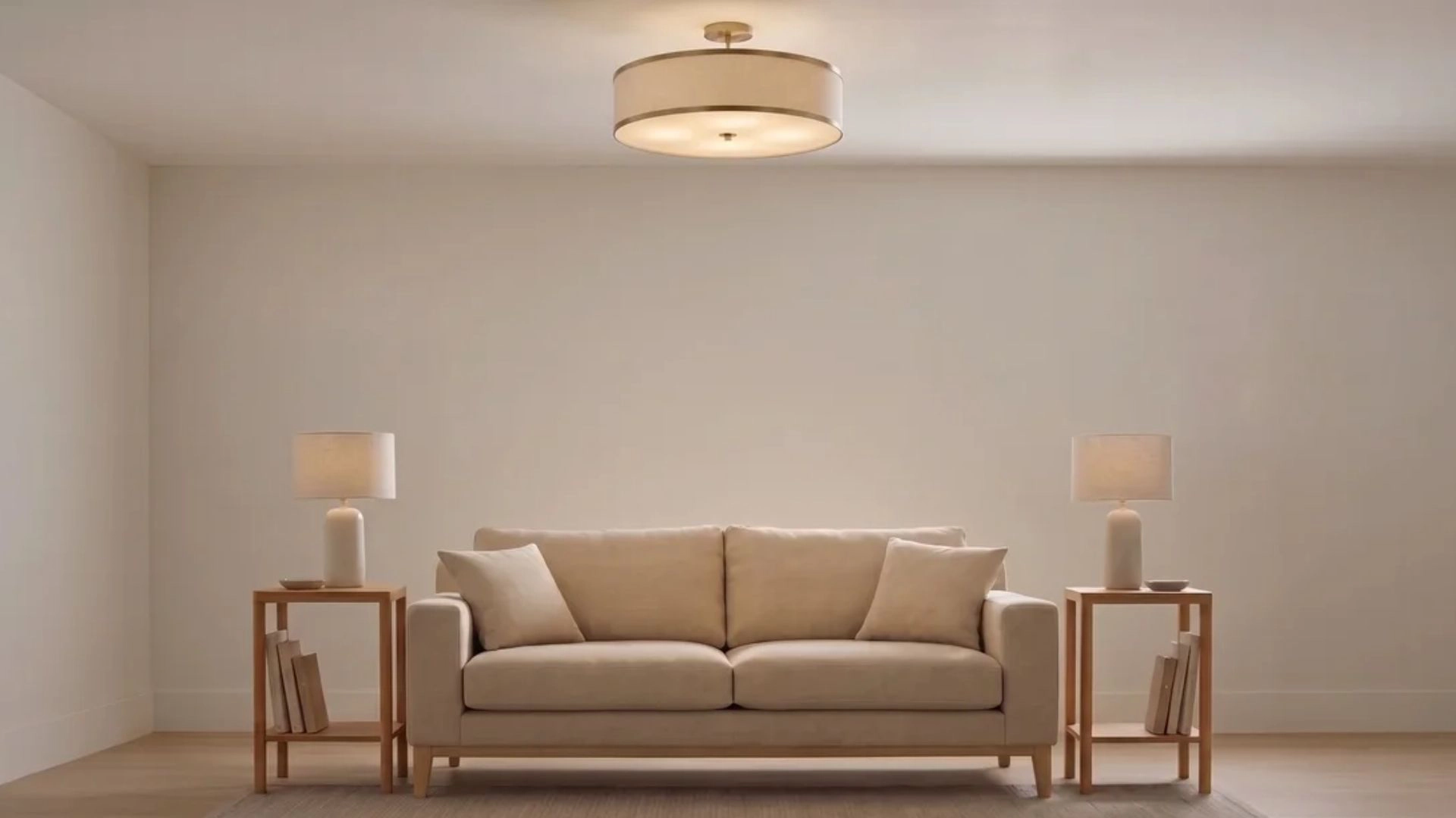 Ceiling light fixture sized to room dimensions using length plus width formula for proportionate lighting.