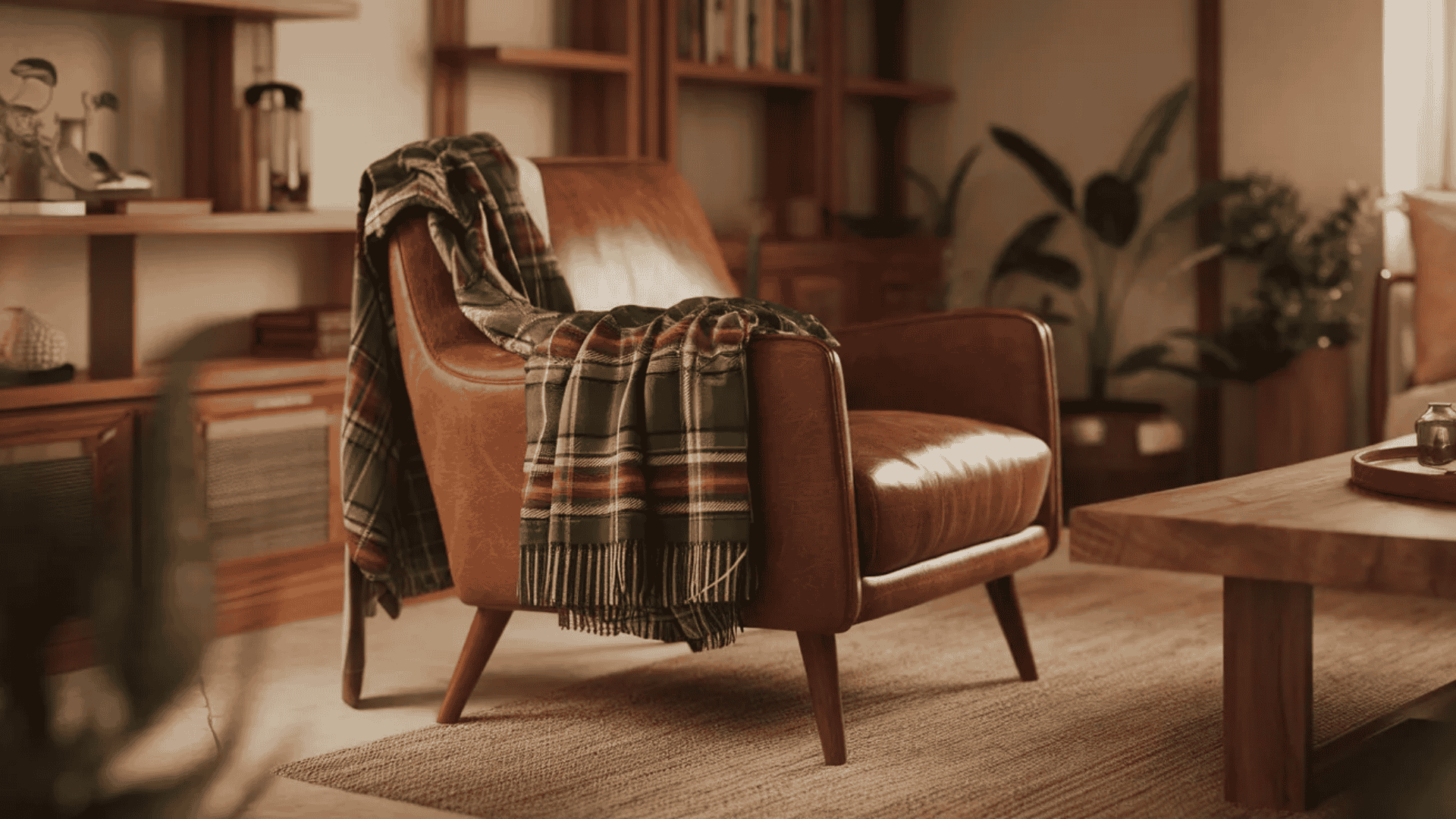 rustic living room ideas with cozy plaid throw styling for warm modern rustic living room