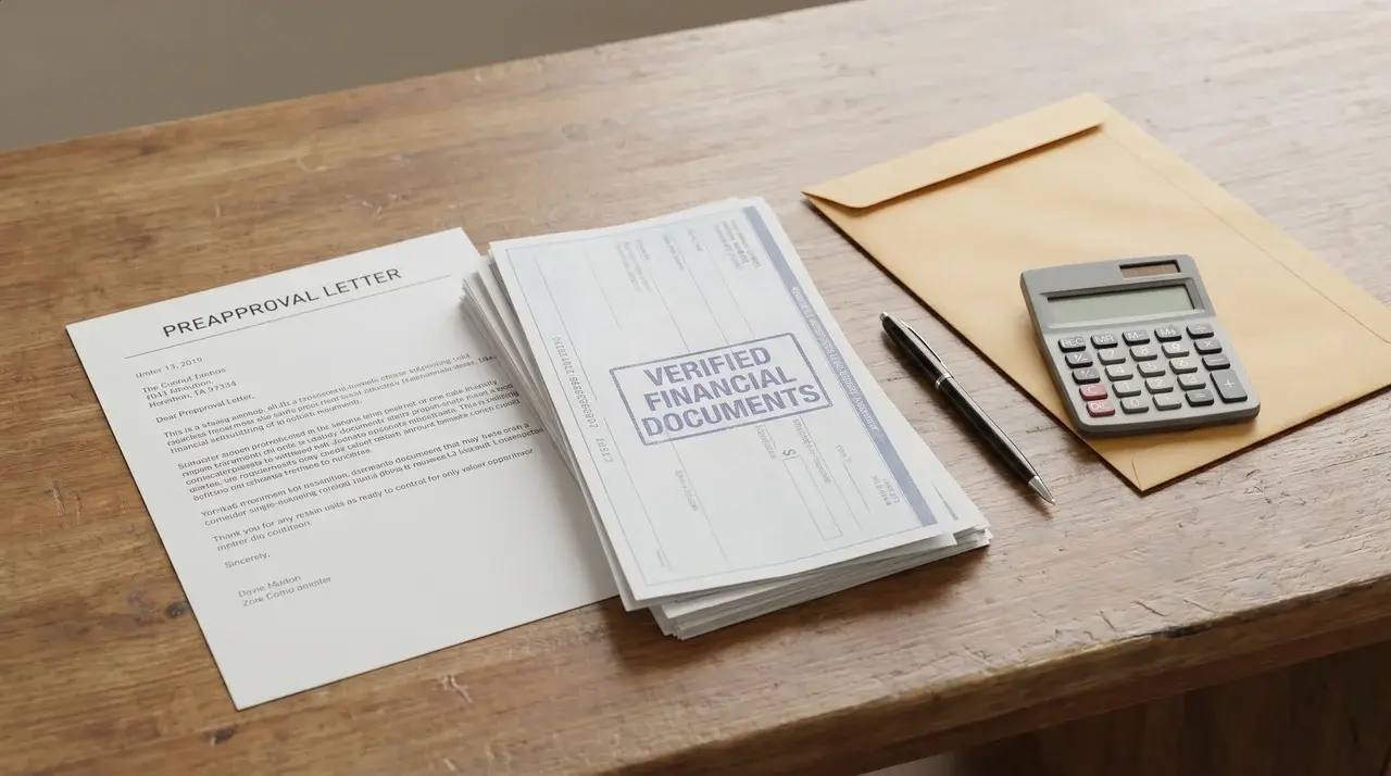 mortgage preapproval letter with financial documents on desk