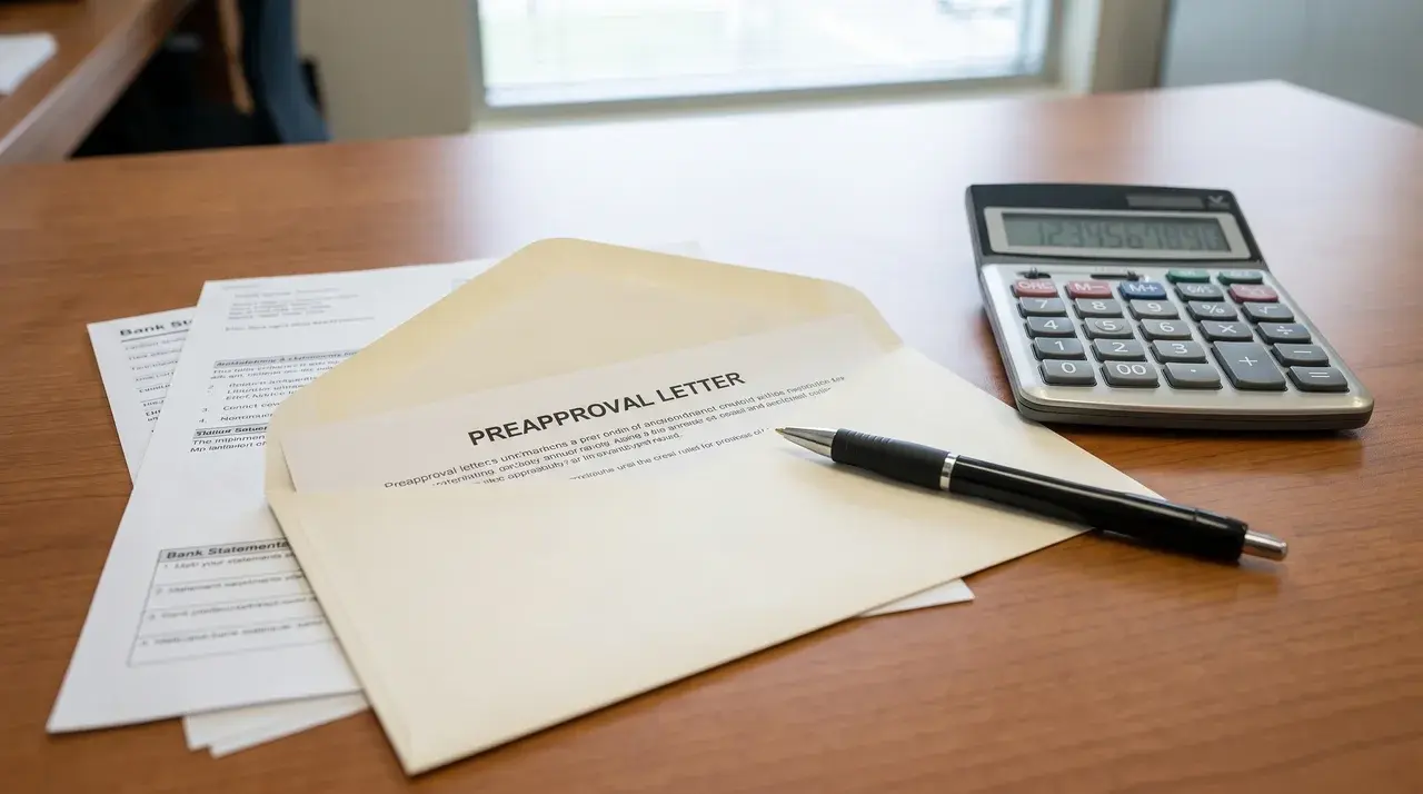 mortgage preapproval letter with financial documents on desk