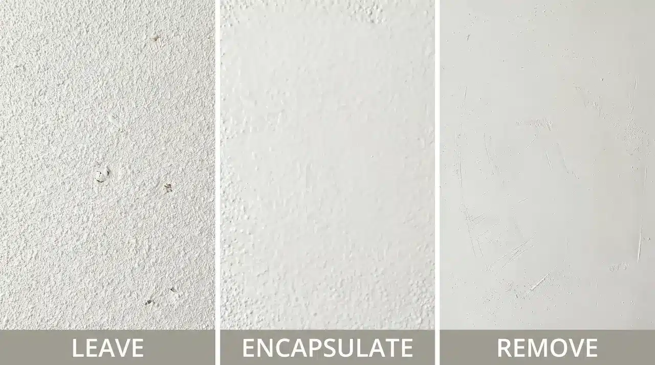 illustration of popcorn ceiling with leave, encapsulate, and remove options