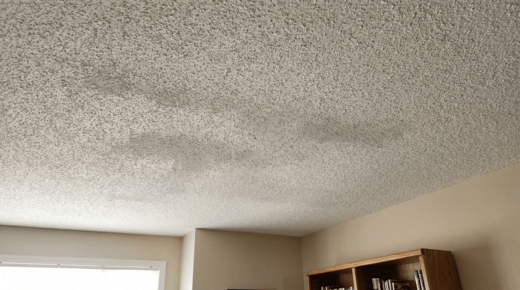 intact popcorn ceiling in living room showing textured surface