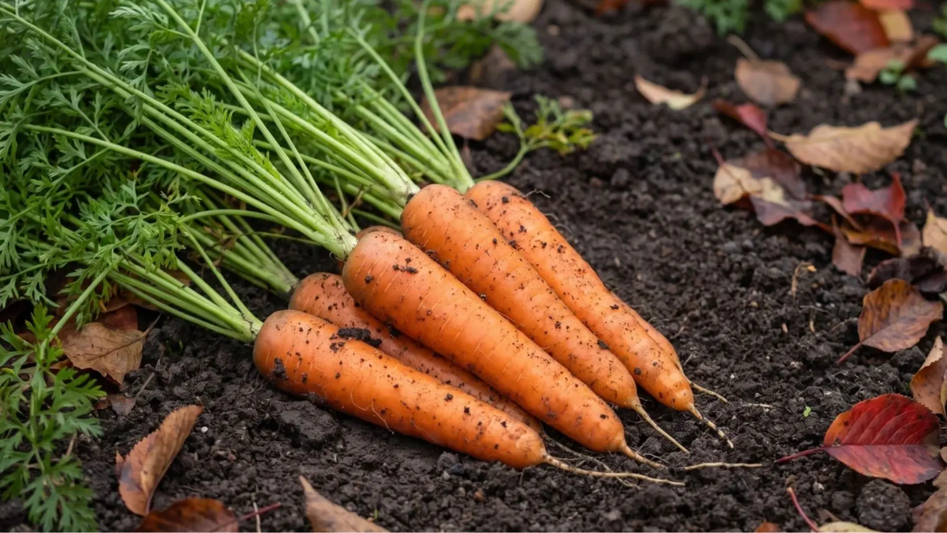 Carrots growing in fall garden soil