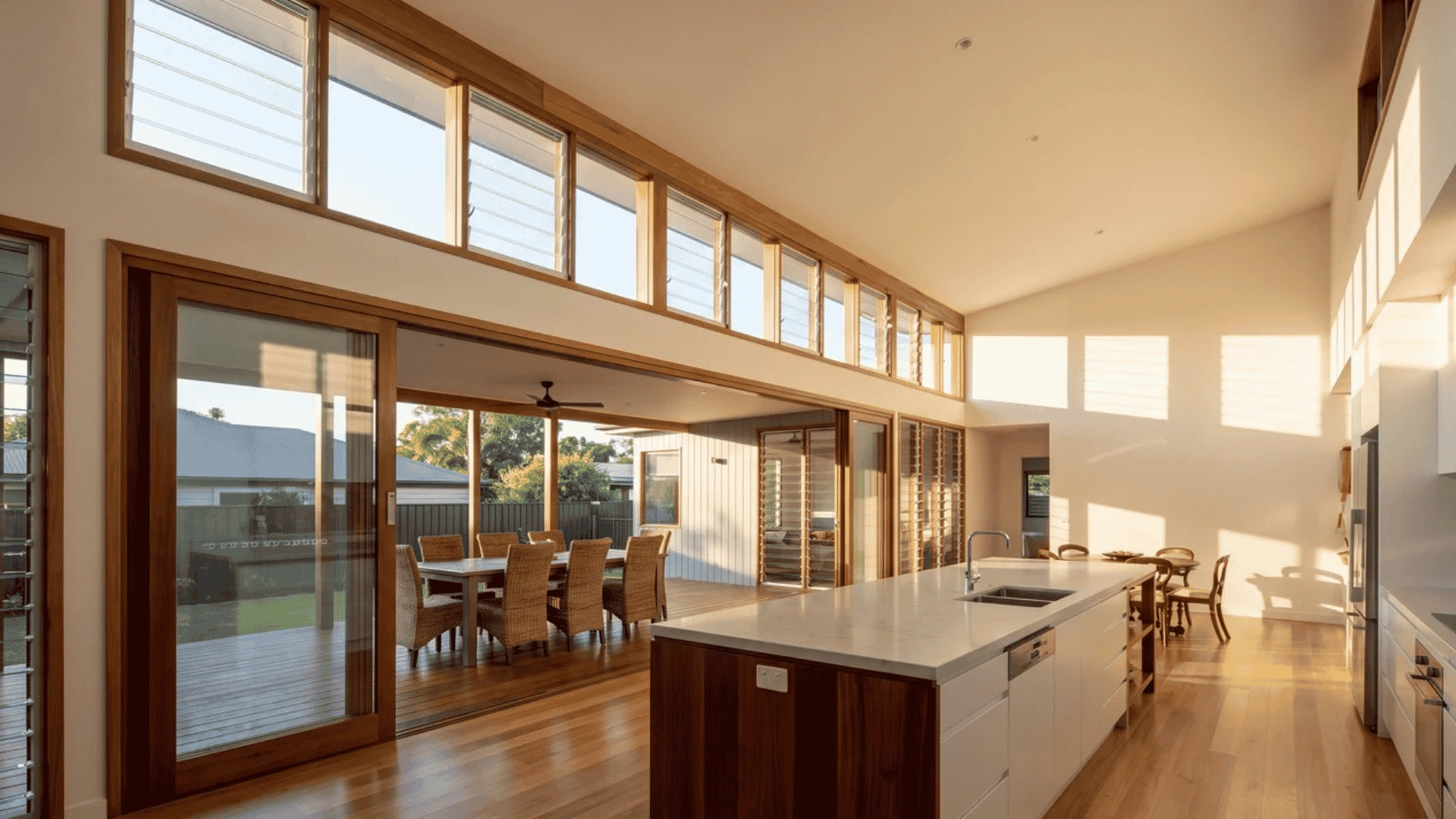 Clerestory windows placed high on an interior wall for natural light