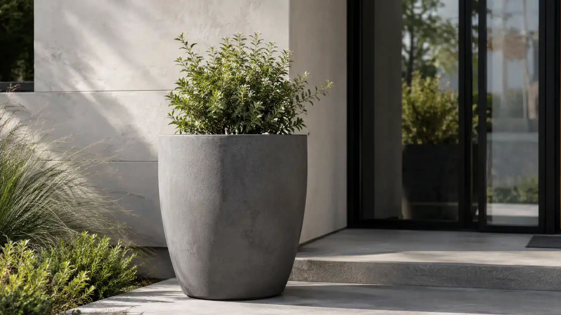 Concrete planter idea for a modern home entrance