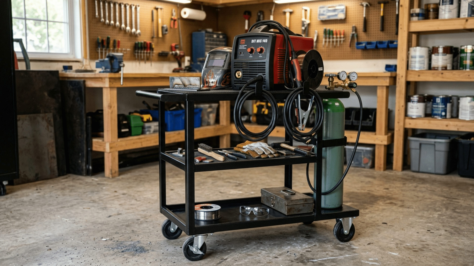 cool welding project featuring a heavy duty workshop storage rack built from welded steel sections