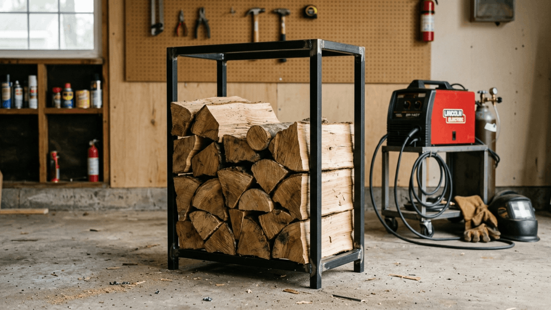 cool welding project showing a handmade industrial style coffee table crafted from welded metal tubing