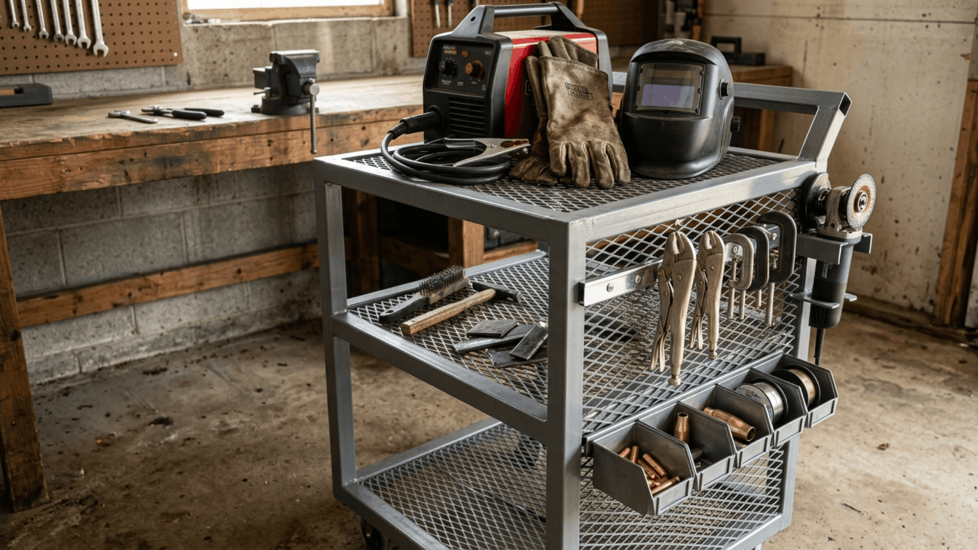 diy welding project displaying a decorative metal wall art piece with creative geometric welded shapes
