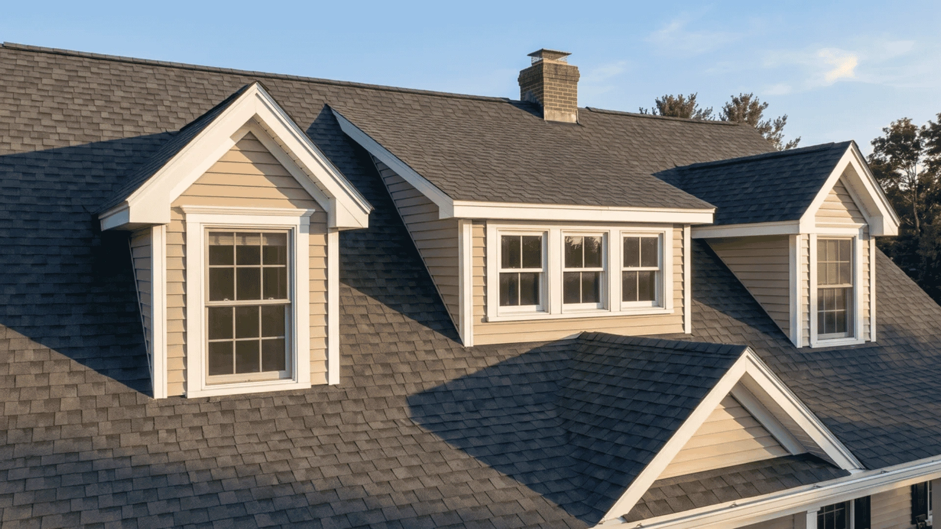 Dormer windows built into a sloped residential roof
