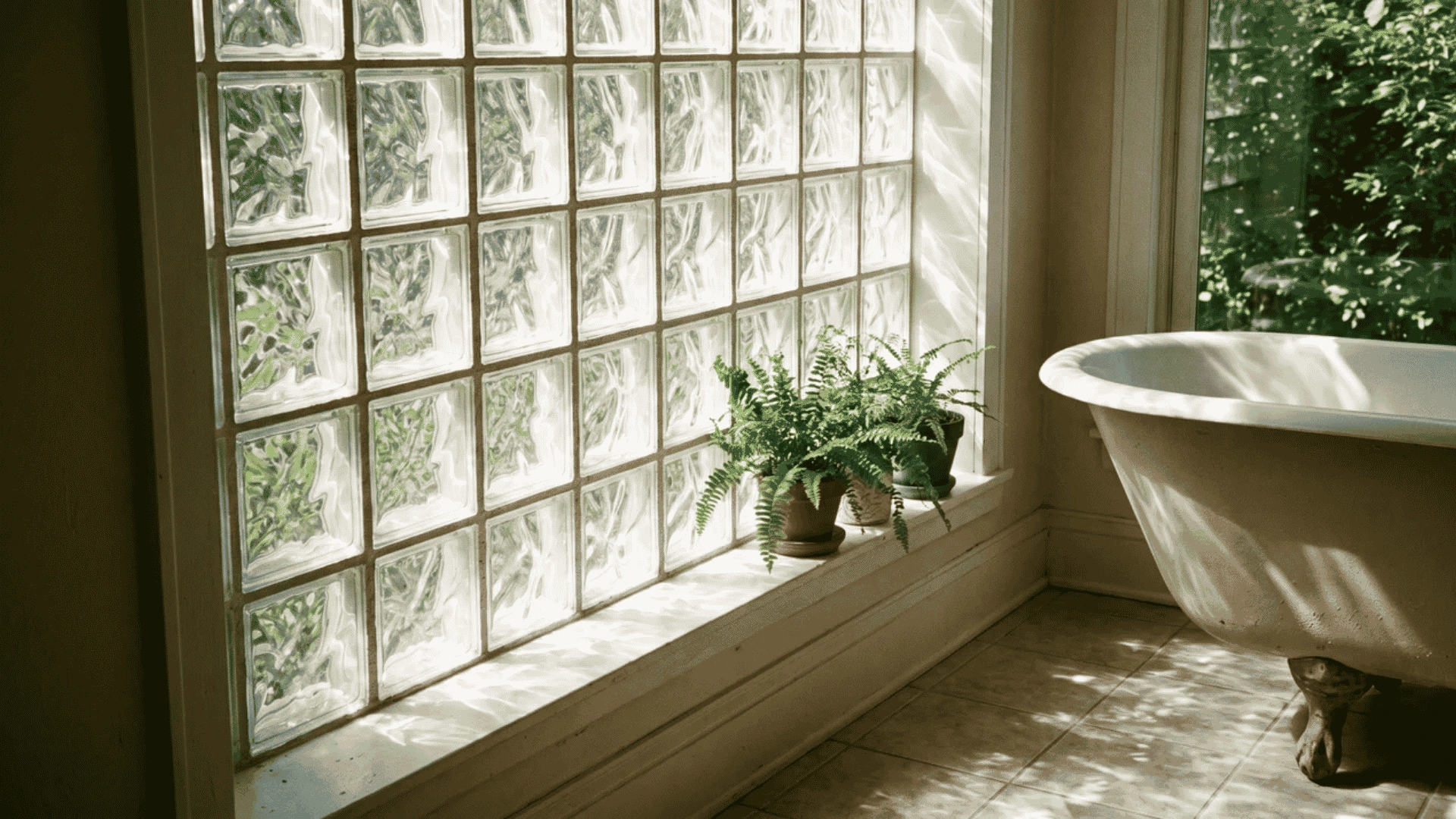 Glass block windows installed in a bathroom wall