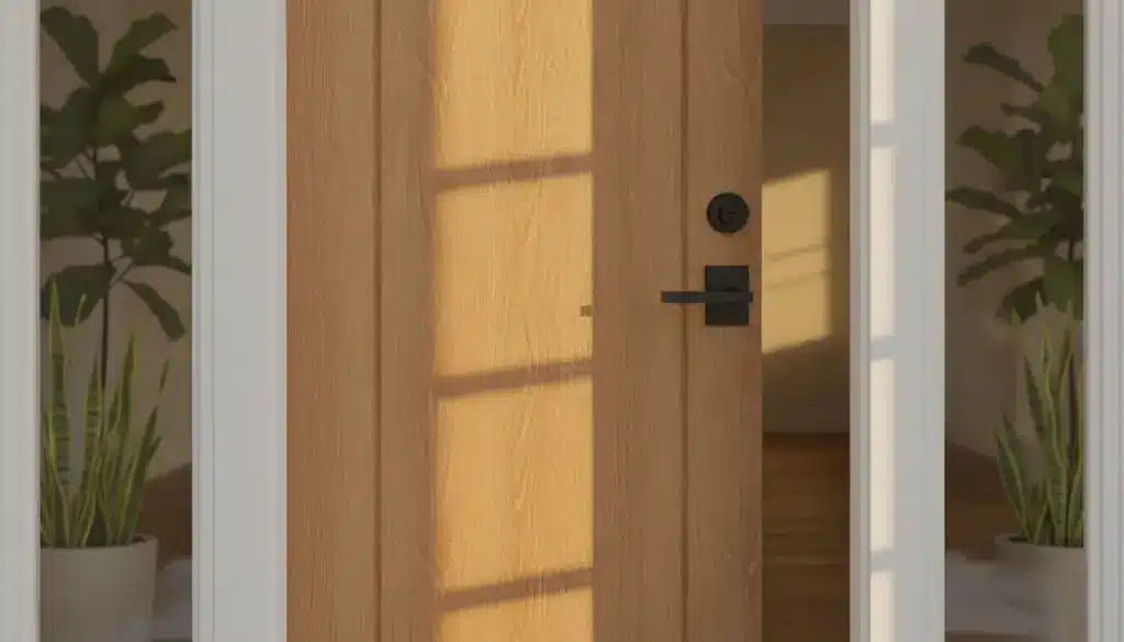 How to Choose Door Hardware for a Stylish and Secure Home Wooden front door with black handle framed by glass panels and potted plants indoors
