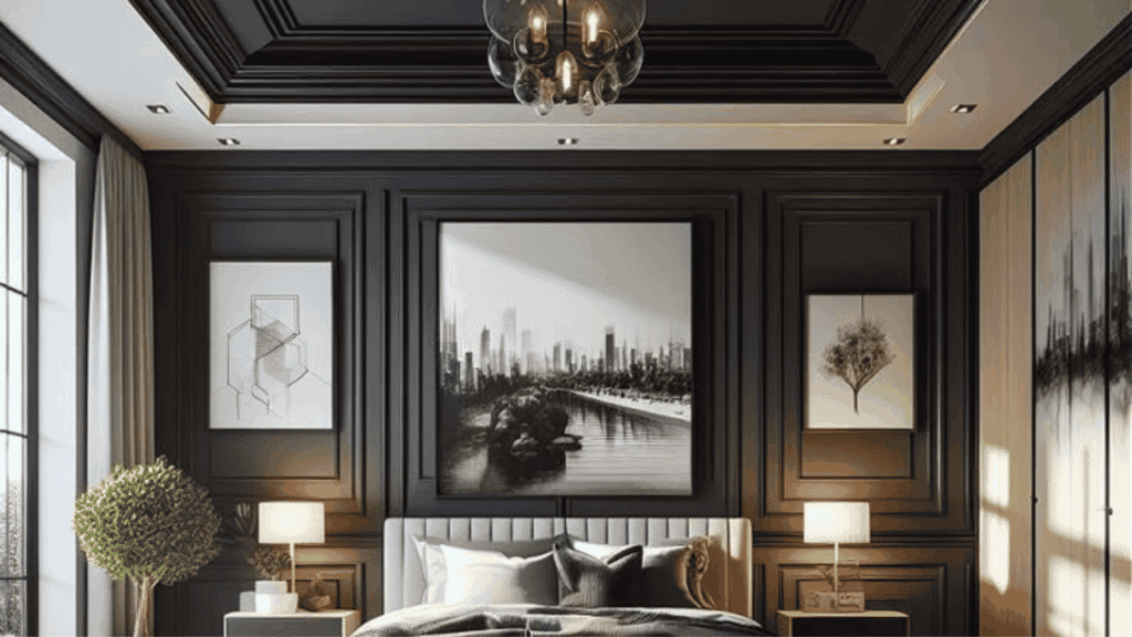 modern tray ceiling with layered recessed design and subtle lighting creating a sophisticated and elegant bedroom interior