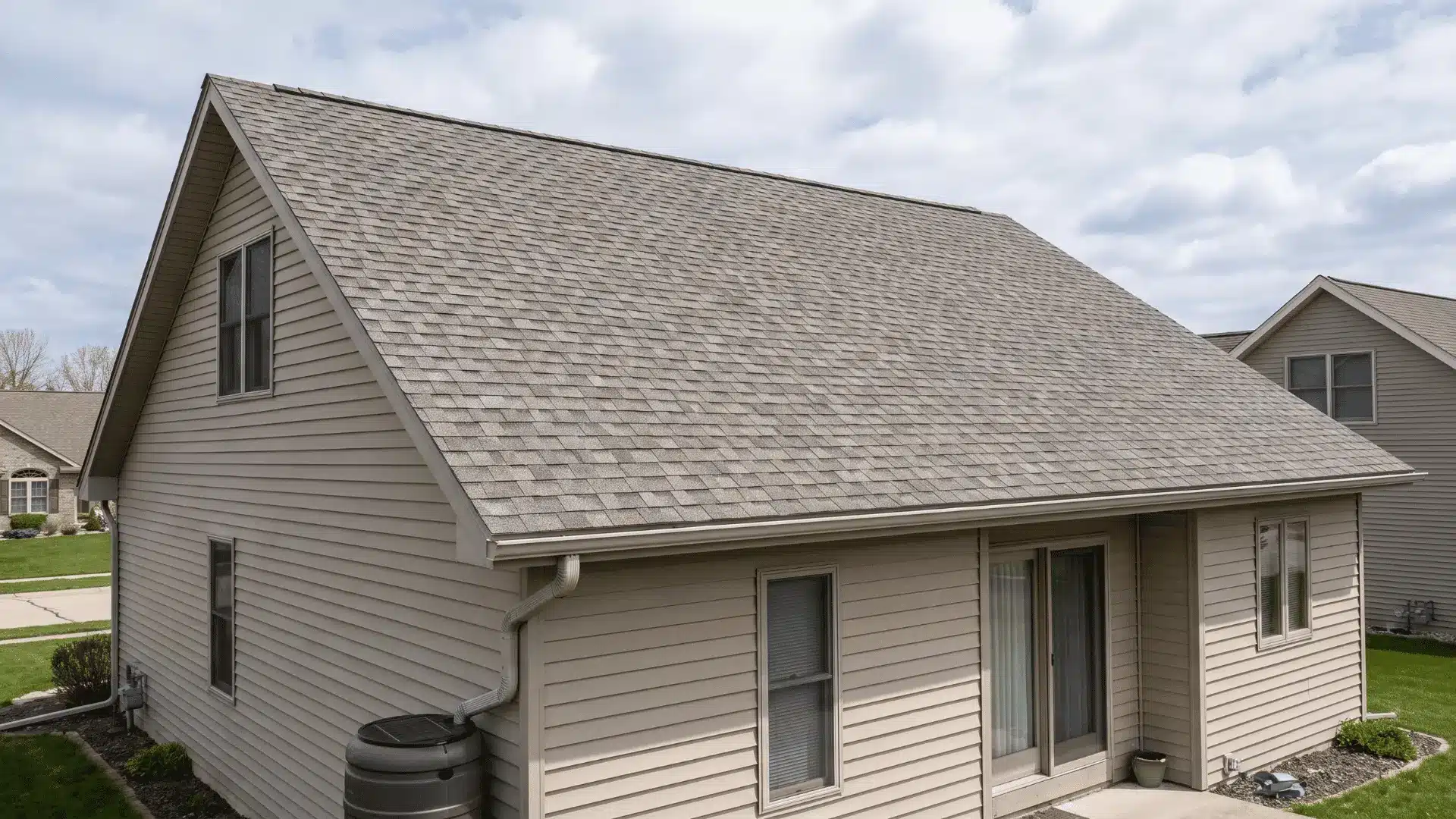 Home roof featuring recycled-content asphalt shingles.