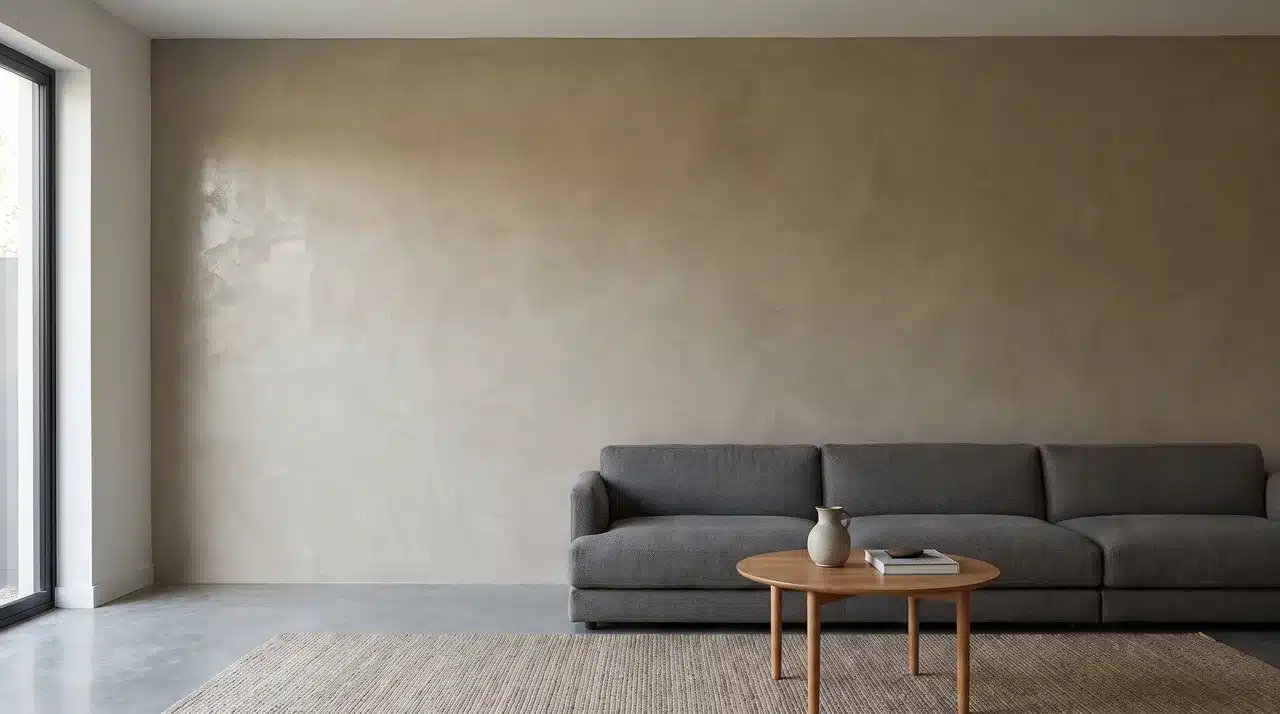 Feature wall with a textured paint finish showing subtle surface variation under natural light