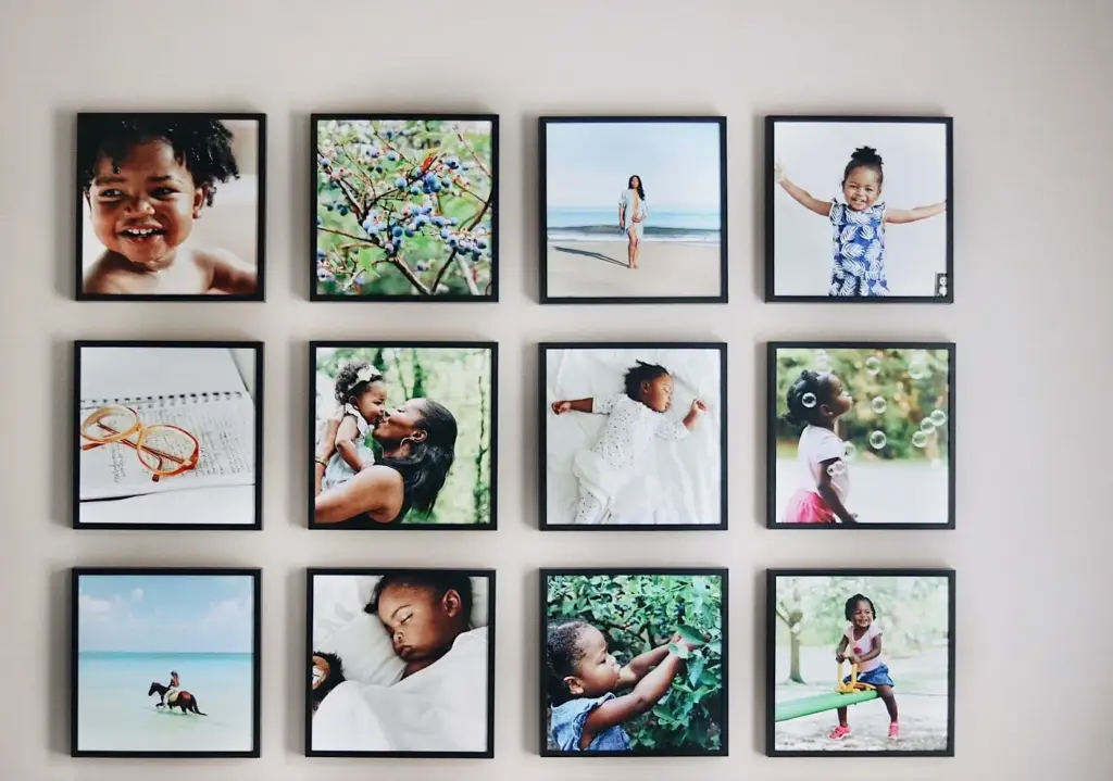 Turning Memories Into Art: The Ultimate Guide to Canvas Prints Collage of framed family photos on neutral-colored wall in a home environment
