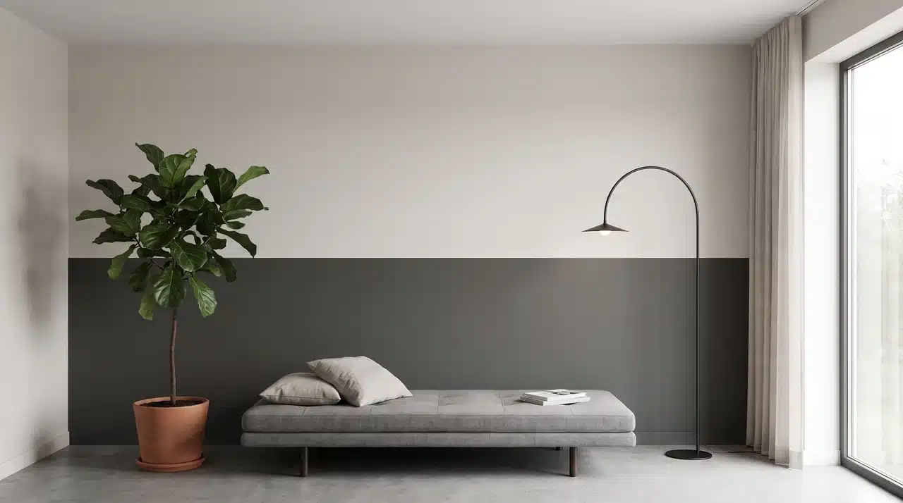 Interior wall painted in two tones with a darker lower section and lighter upper section separated by a horizontal line