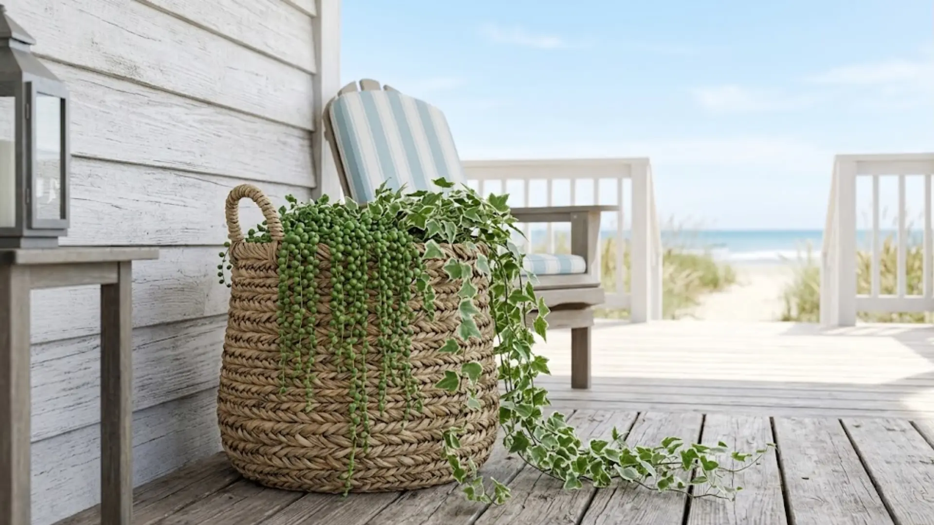 Woven basket planter idea for a coastal style home