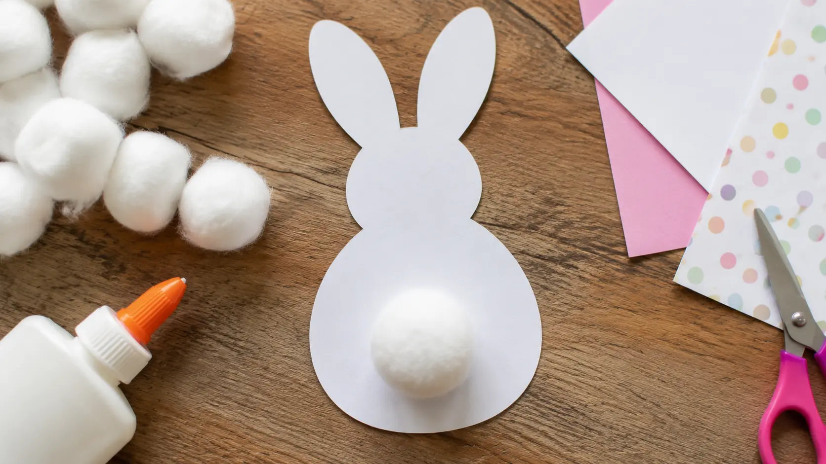 Cotton ball bunny tail paper craft