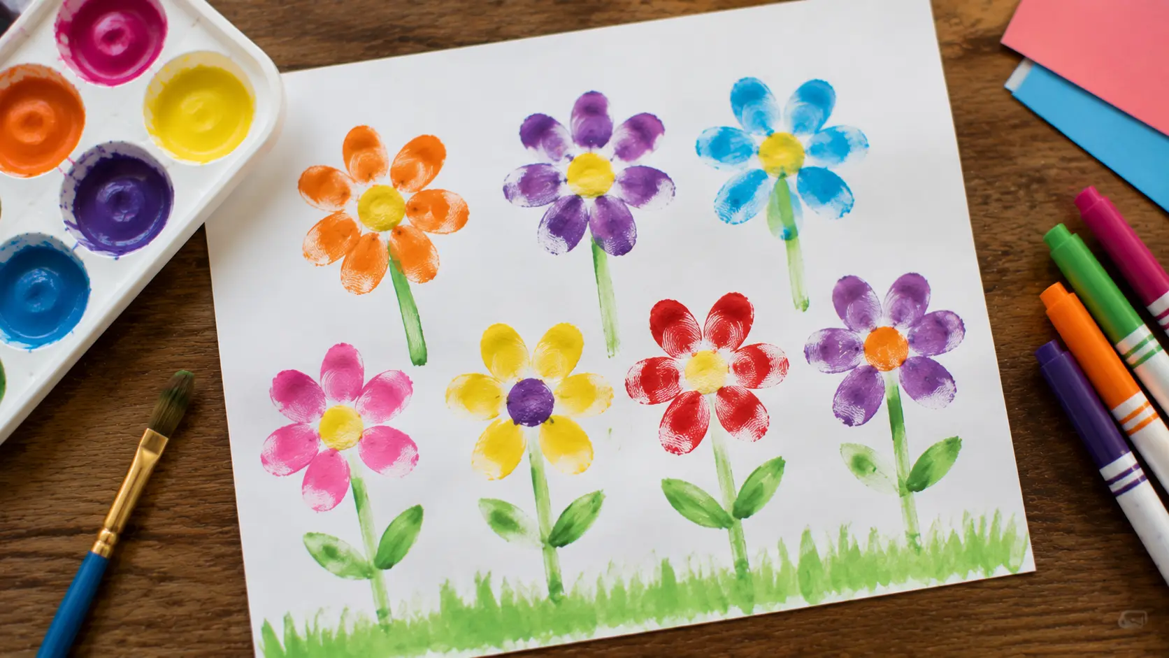 Fingerprint flower artwork on paper