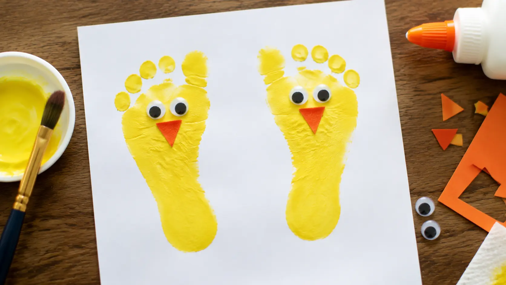 Painted footprint chick Easter keepsake craft