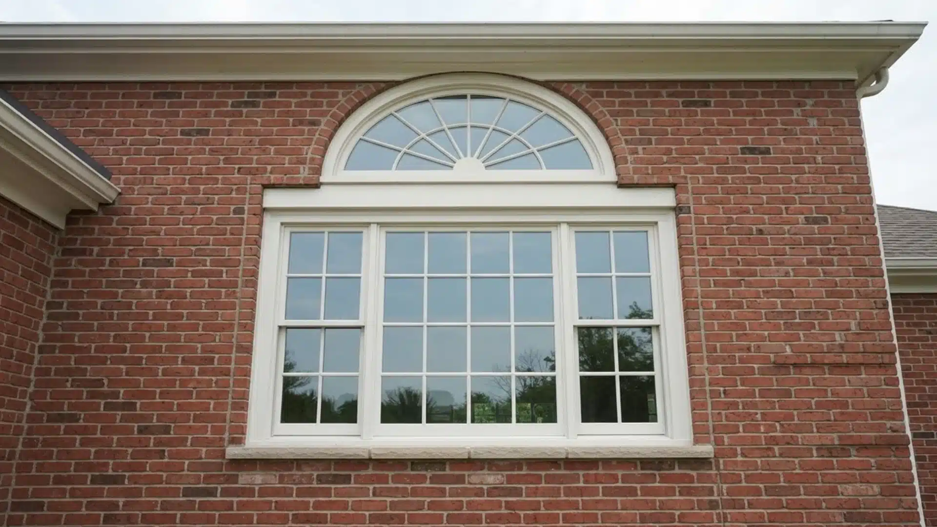 half oval transom window above rectangular window on exterior wall