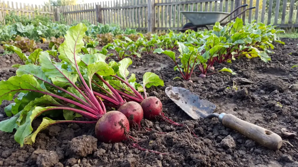 How to Grow Beets Successfully From Seed to Harvest Fresh beet roots growing in a garden bed with green leaves and loose soil ready for harvest.