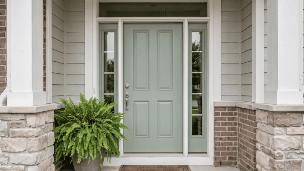 How to Pick a Front Door Color Guide Front door color coordinated with siding, trim, brick, and landscaping on a home exterior.