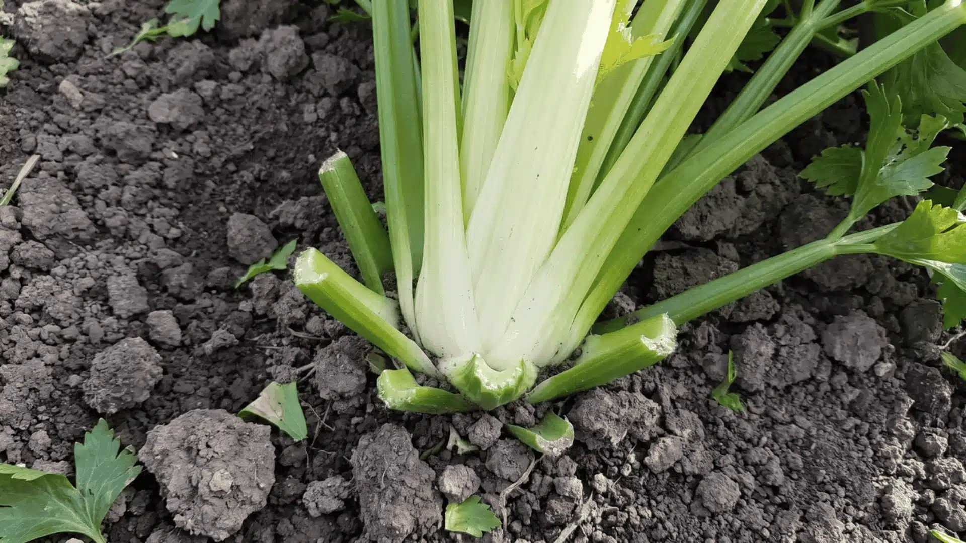 Celery plant with inner stalks left standing after outer stalks are harvested