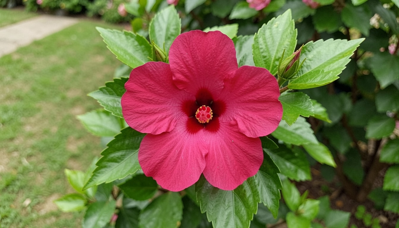 Luna Rose hibiscus with rose-pink flowers and ruby center