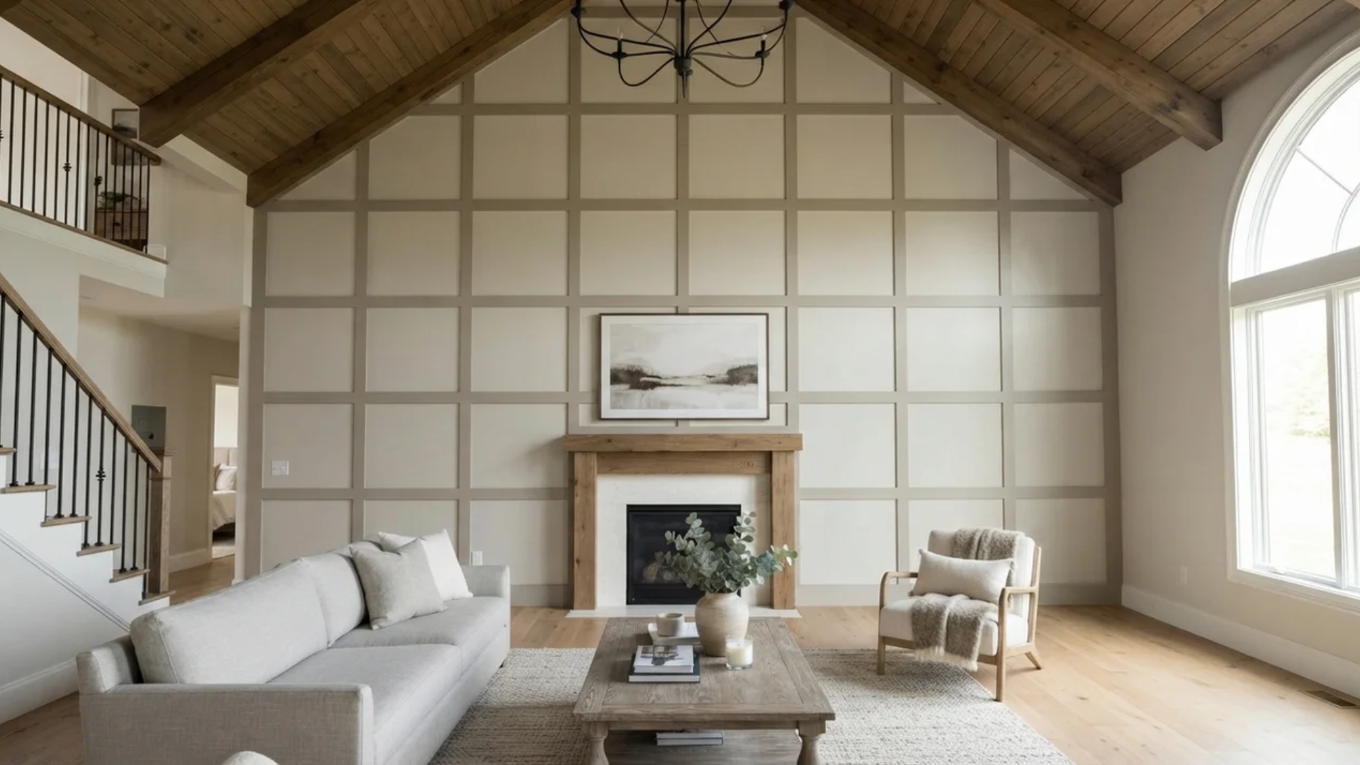 oversized grid pattern board and batten wall