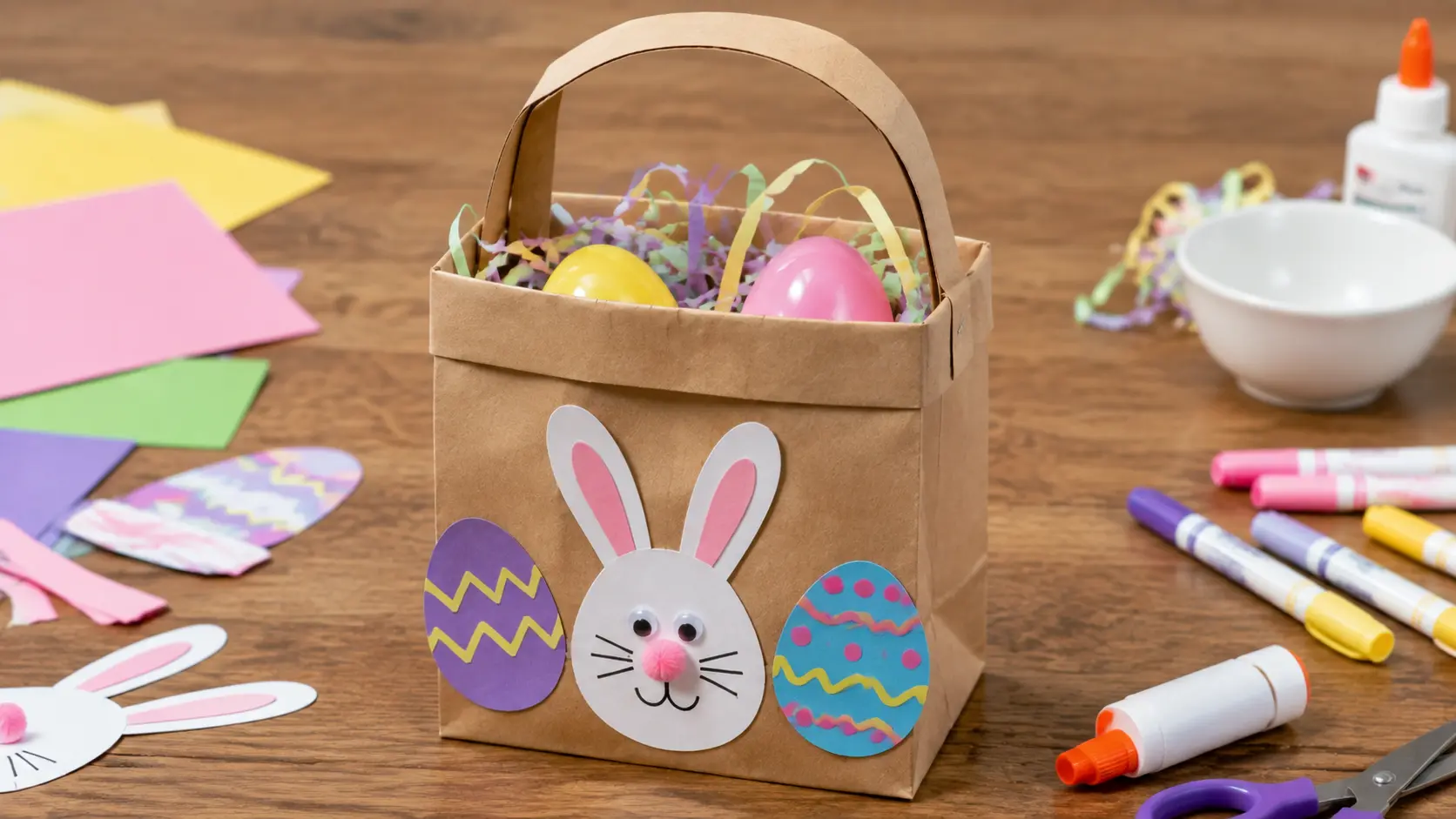 Decorated paper bag Easter basket craft