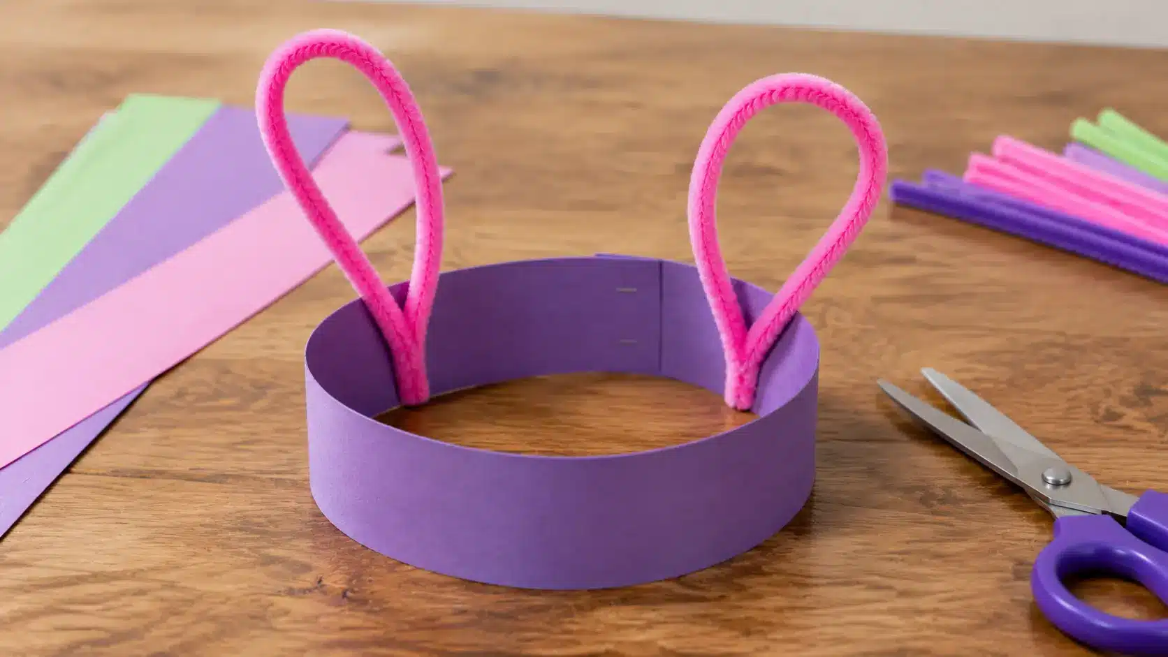 Cardstock Easter headband with pipe cleaner ears