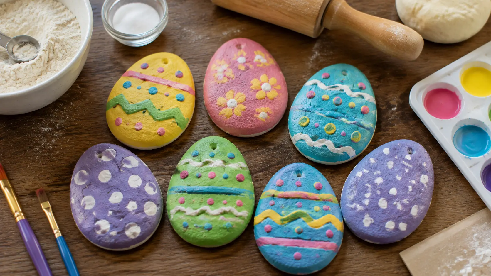 Painted salt dough Easter egg decorations