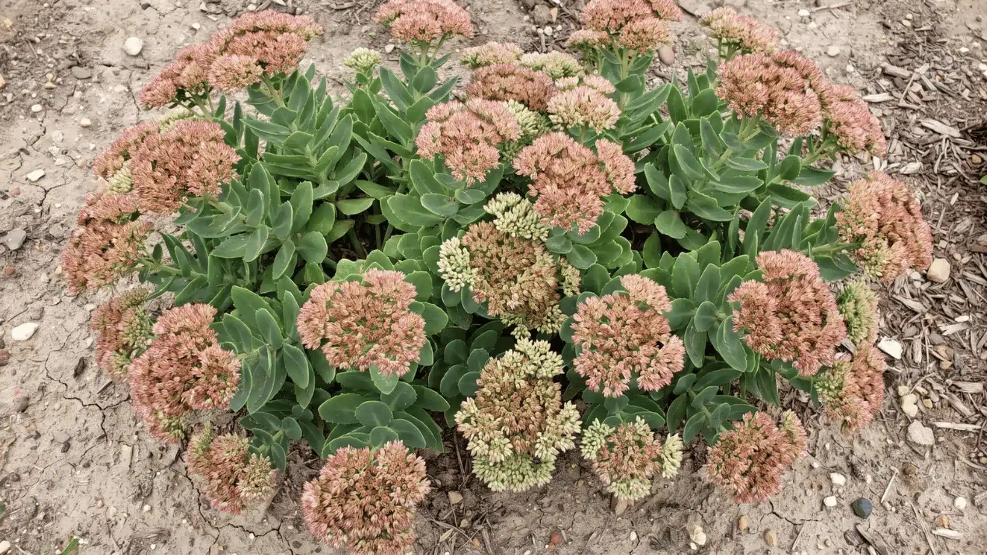 Sedum plant with thick leaves and flower heads