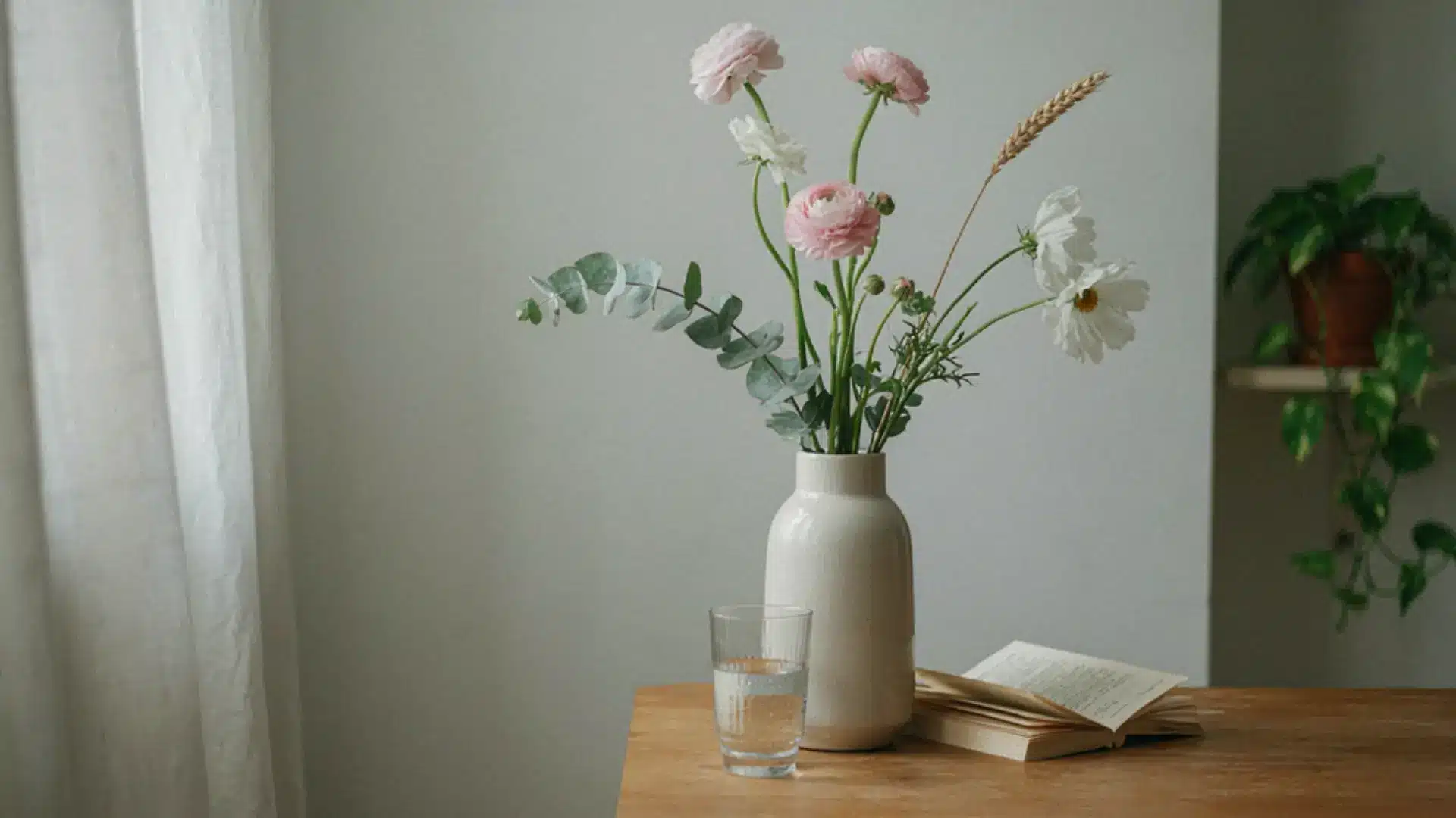 Flower vase placed away from direct sunlight indoors
