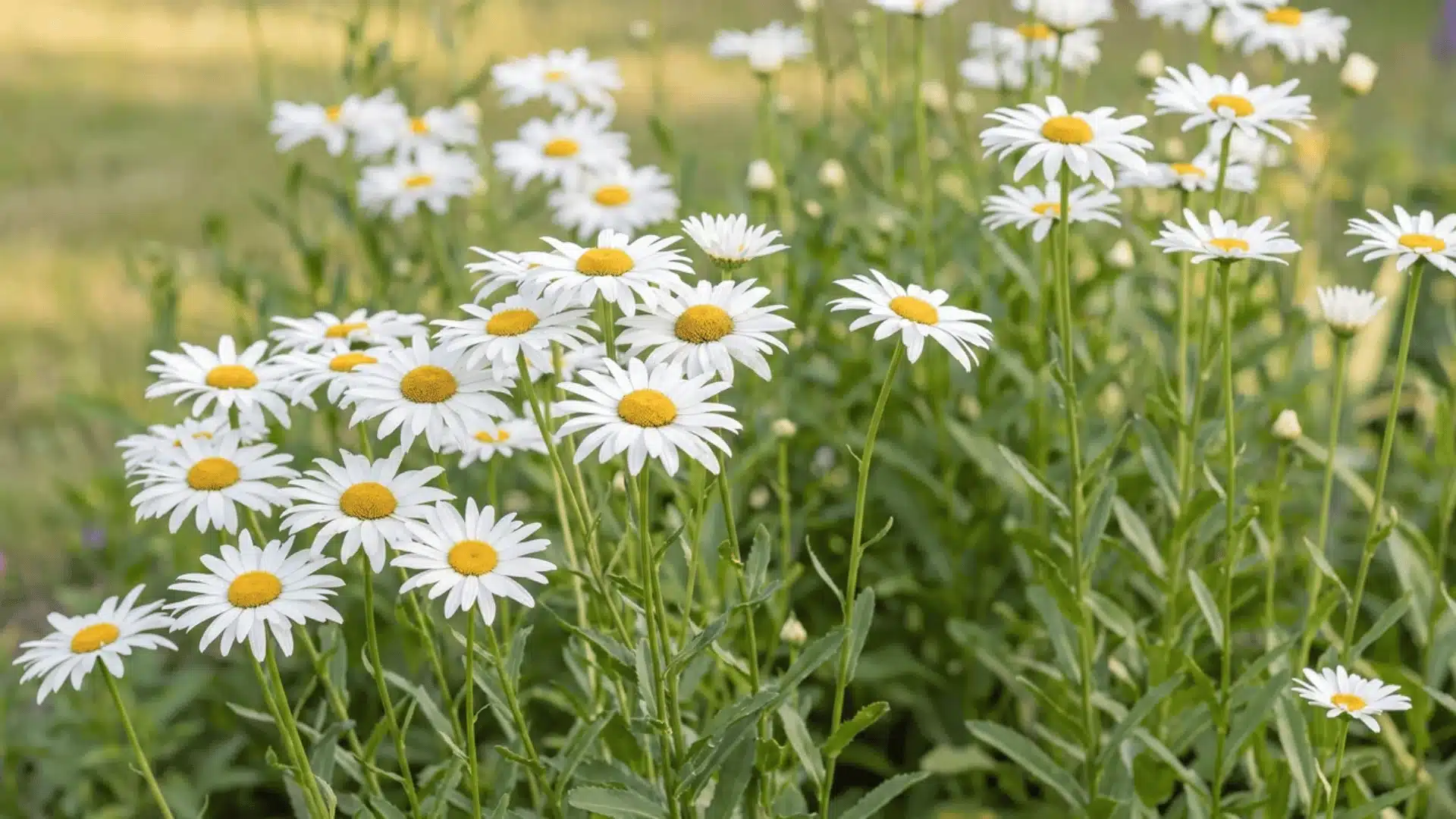 Shasta Daisy flowers with white petals and yellow centers