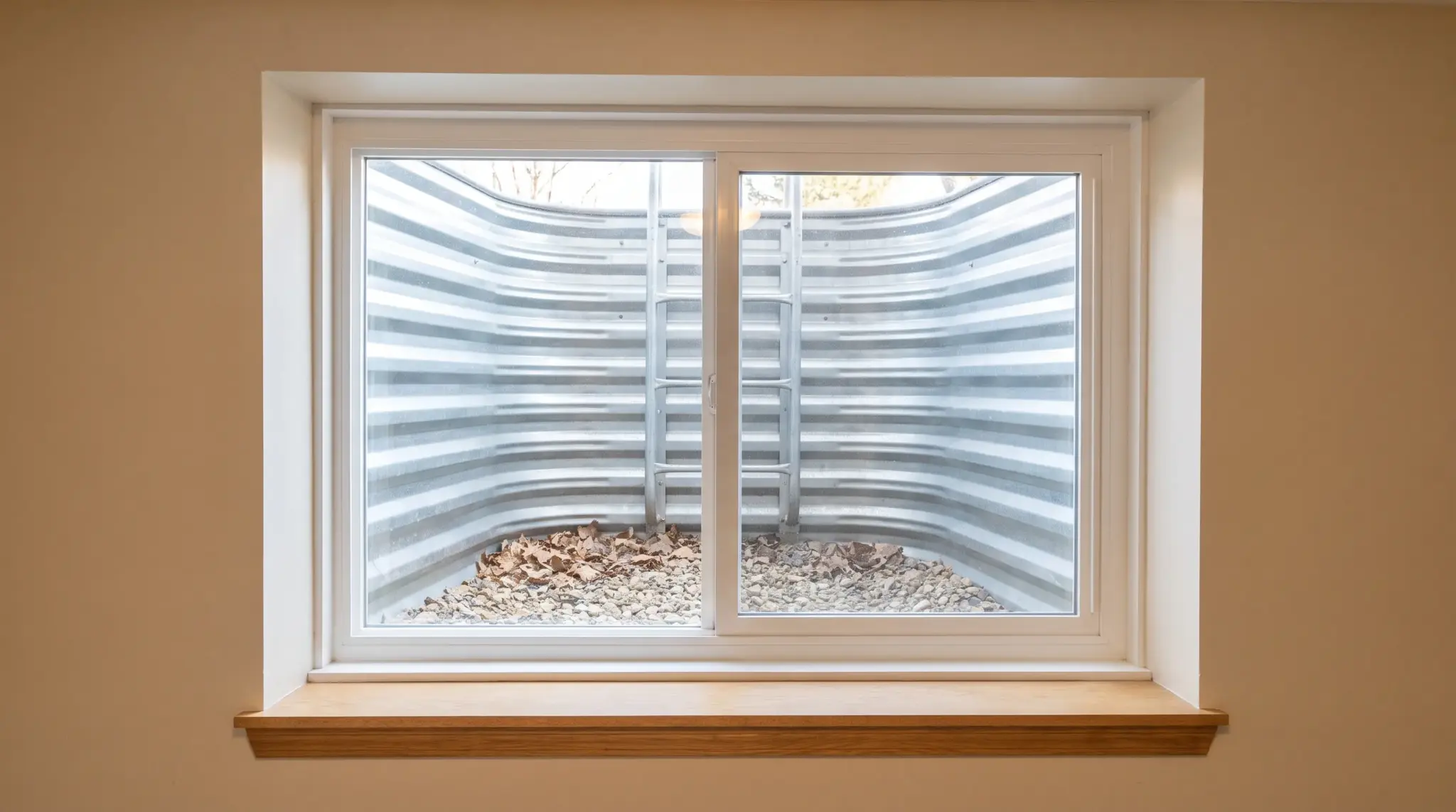 Sliding basement egress window showing horizontal opening design