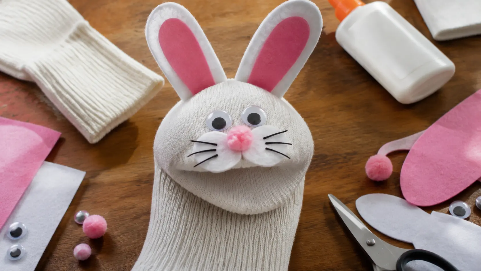 Sock bunny puppet with felt ears