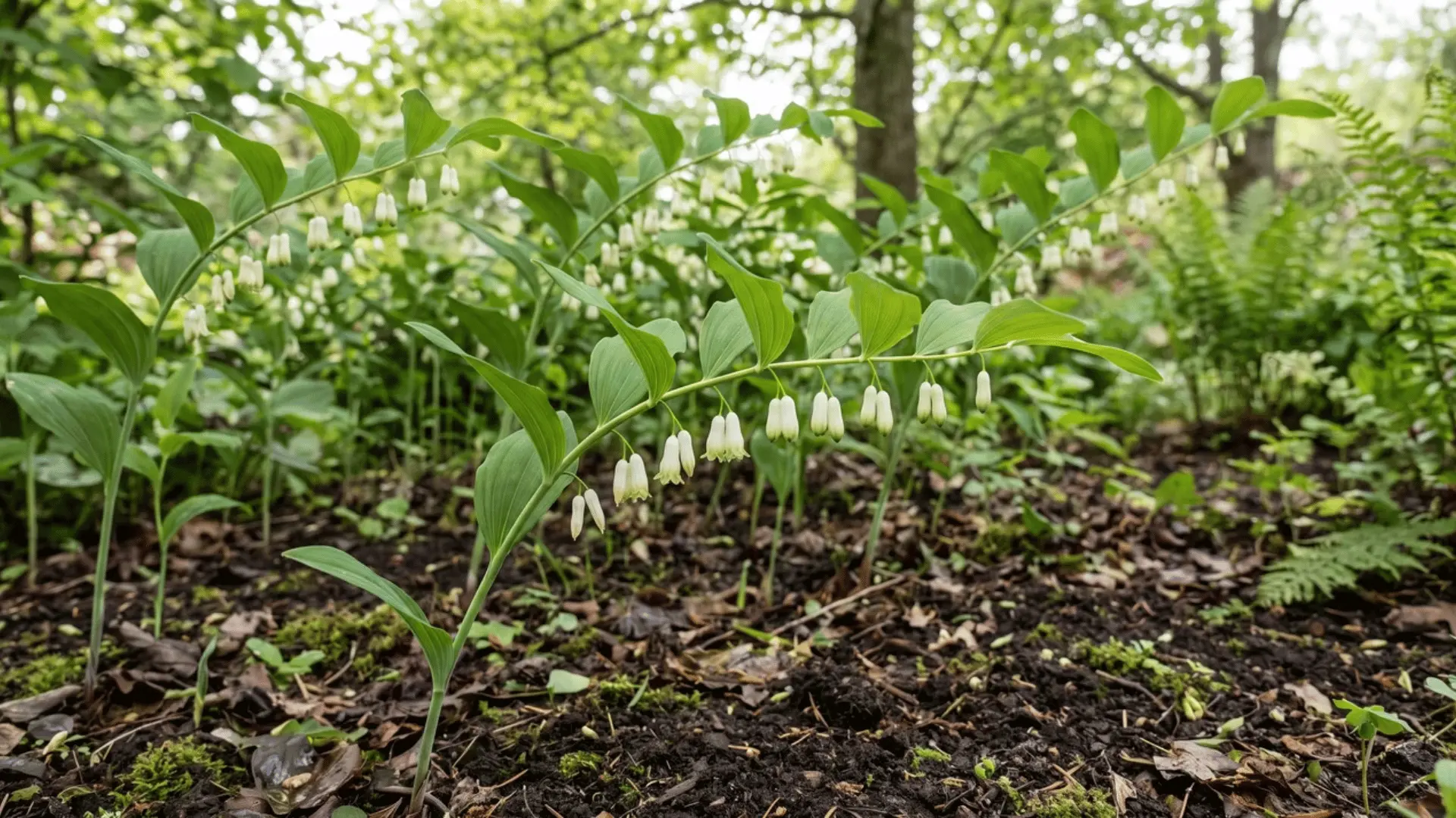 Solomon's Seal stems with hanging white flowers