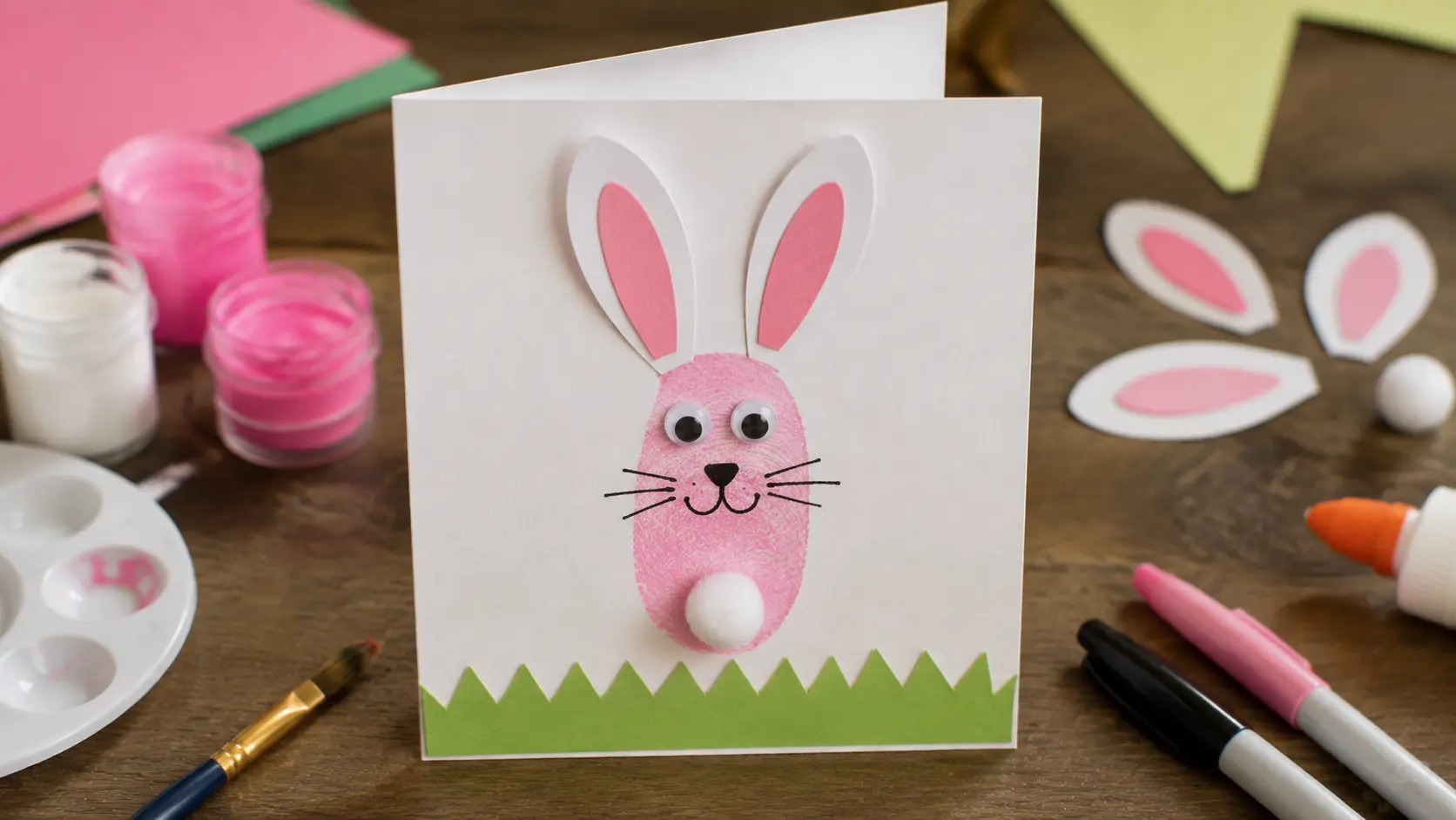 Thumbprint bunny Easter card craft