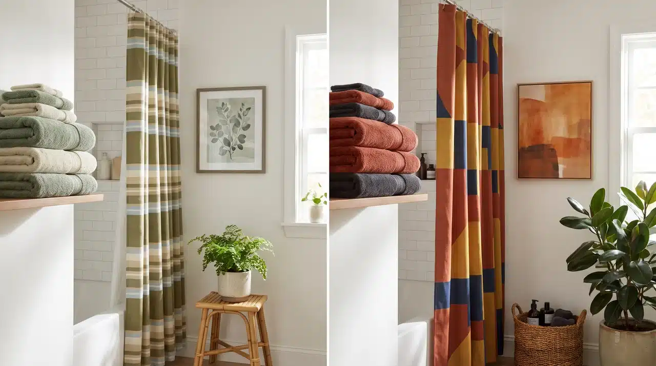 Bathroom using colorful decor accessories to create a fresh atmosphere.