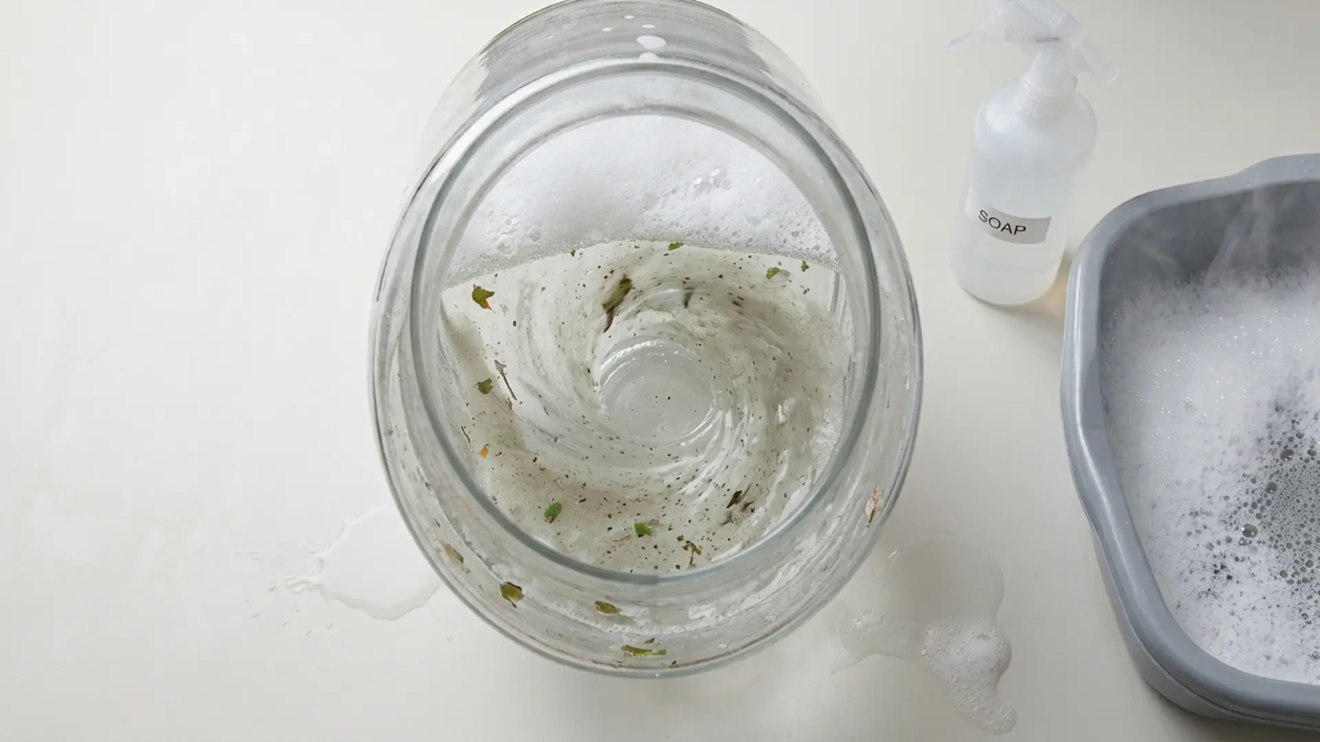 Clear vase being cleaned with soapy water before flowers are added