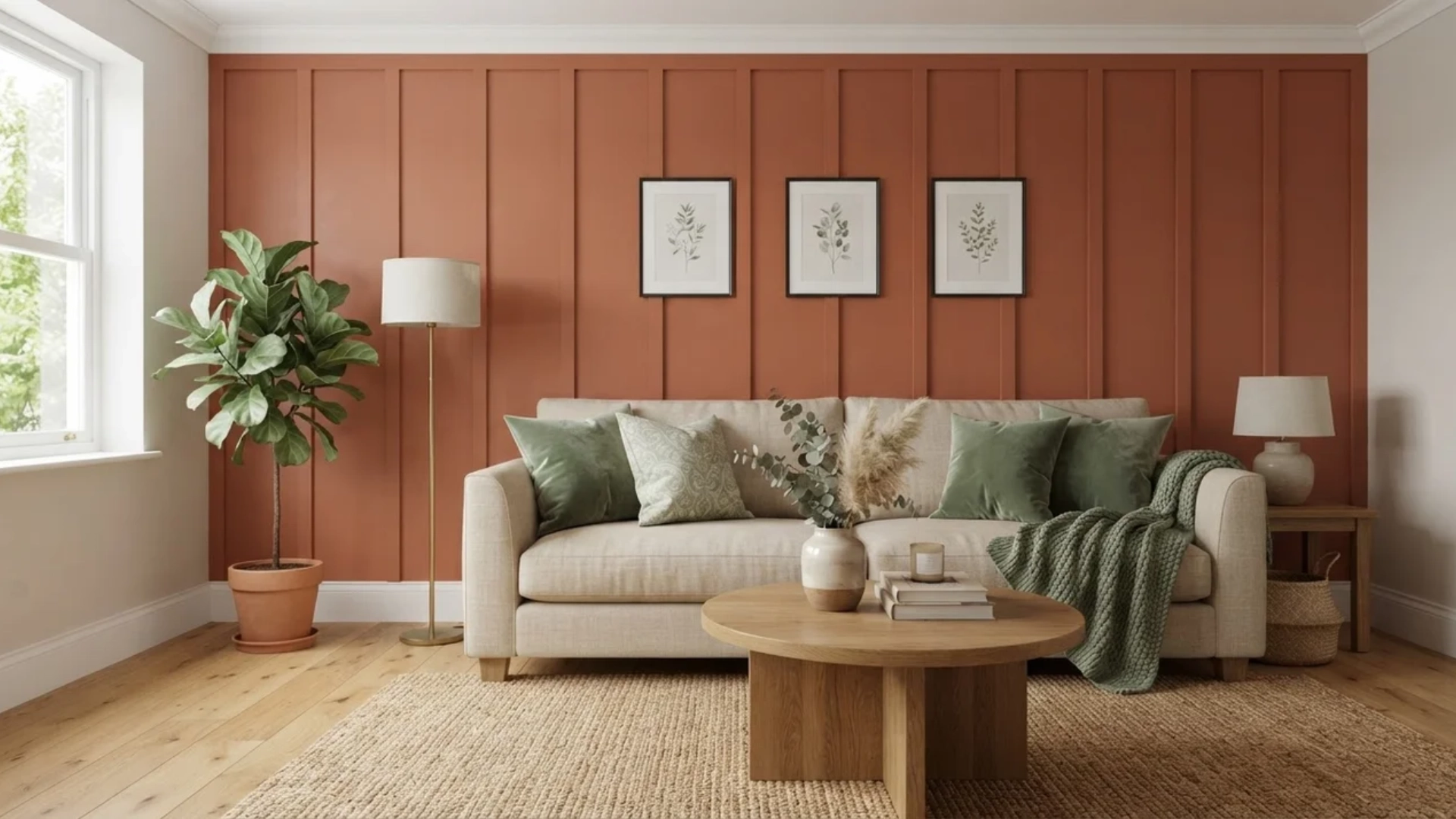 terracotta colored board and batten accent wall
