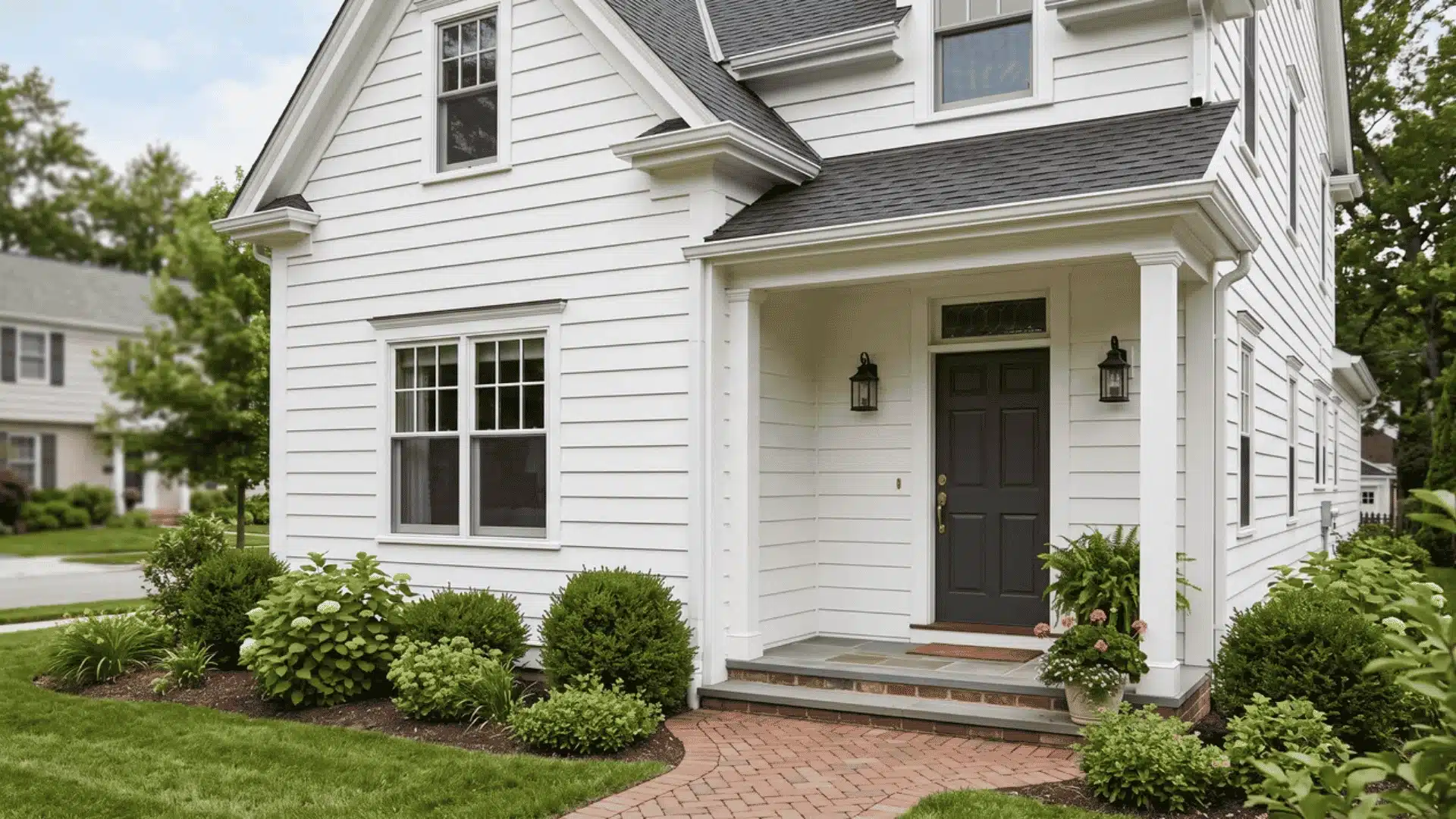 Front door color on a white or cream home exterior.